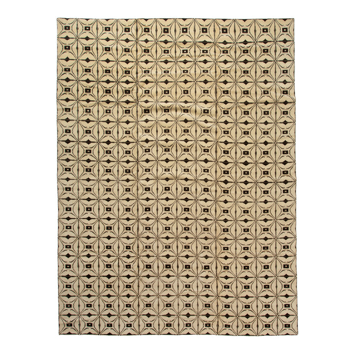 Beige Modern Wool Silk Blend Rug - 12' x 16'