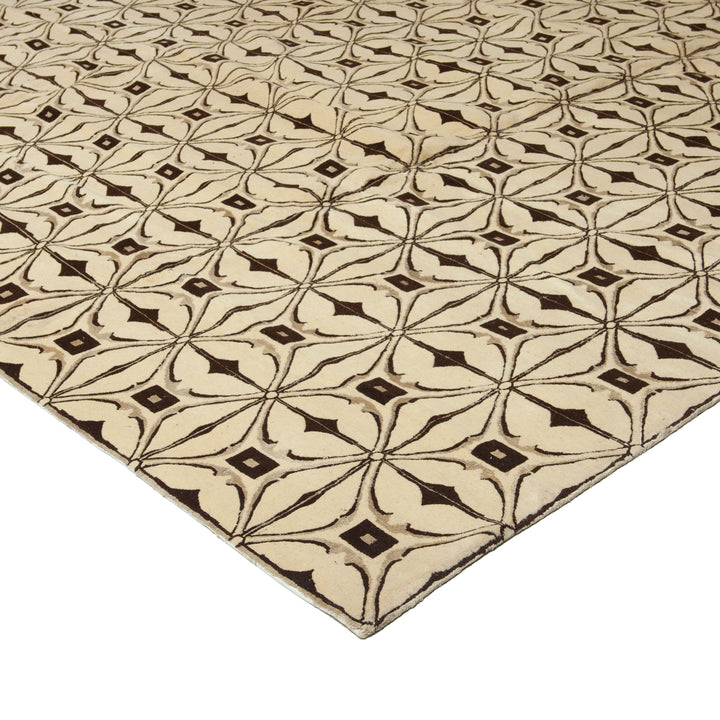 Beige Modern Wool Silk Blend Rug - 12' x 16'