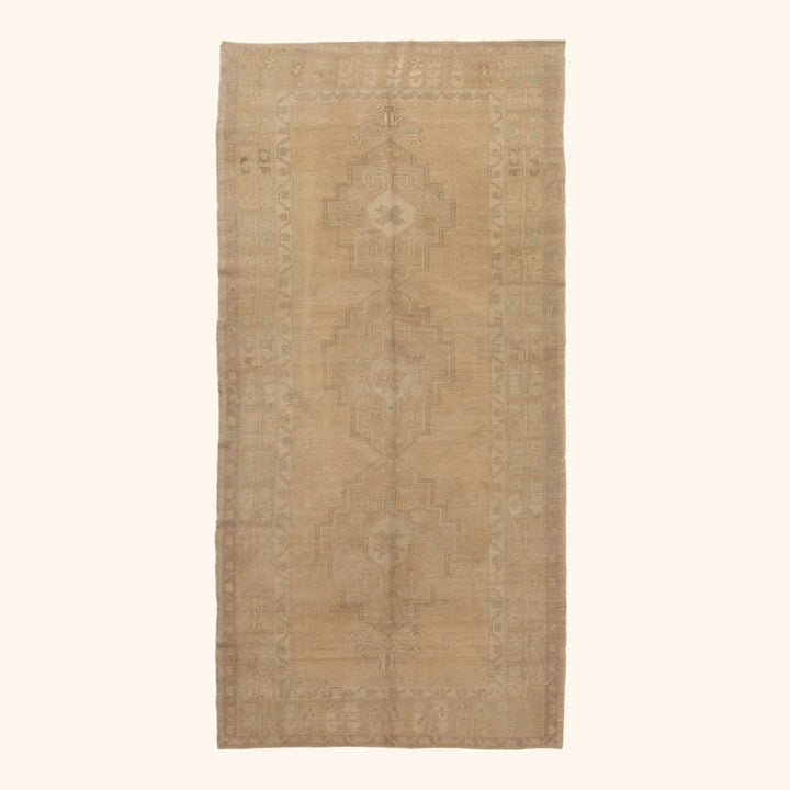 Beige Vintage Traditional Anatolian Wool Rug - 5" x 10'7"