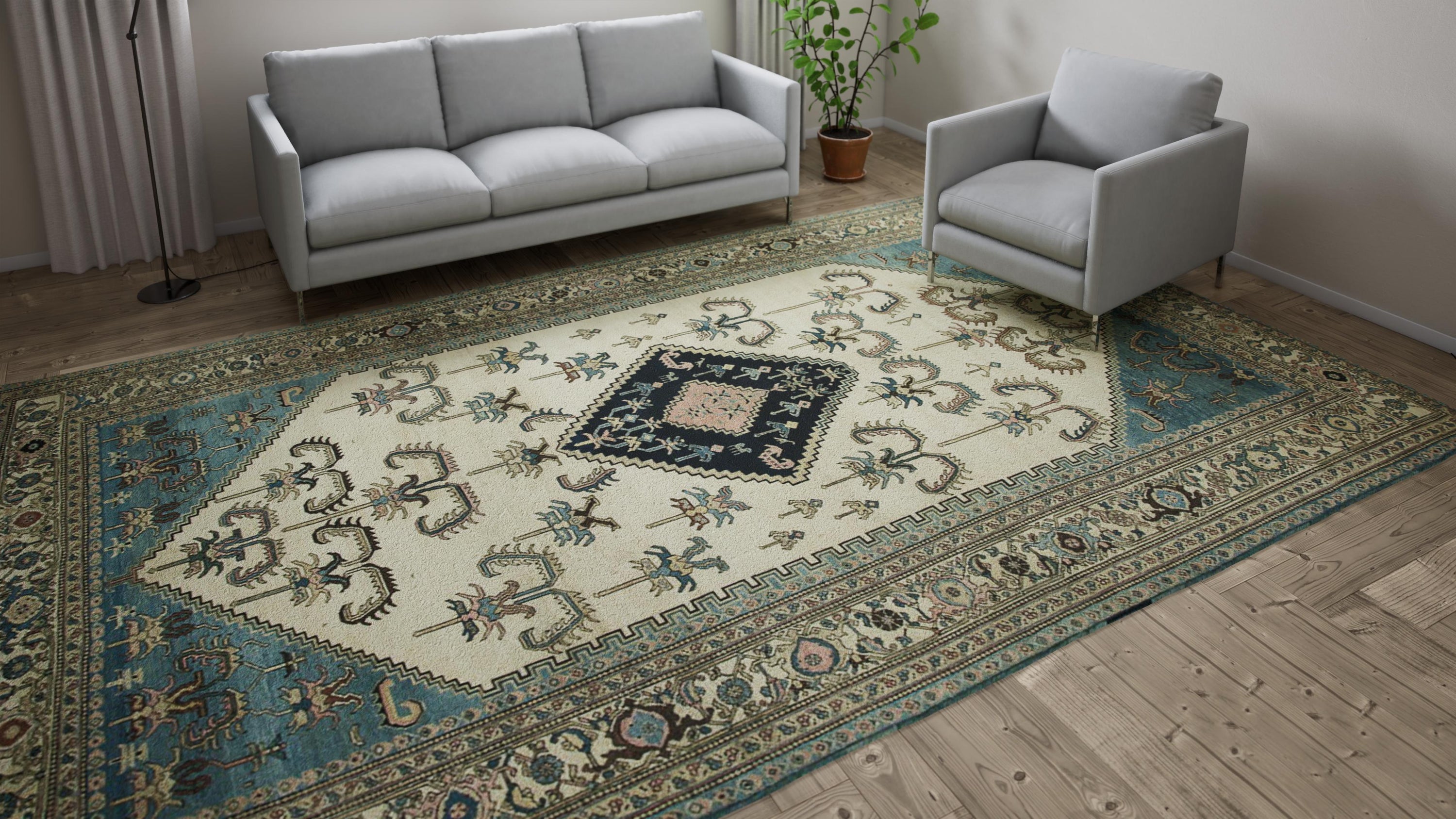 Blue Vintage Tabriz Rug - 8'6" x 13'