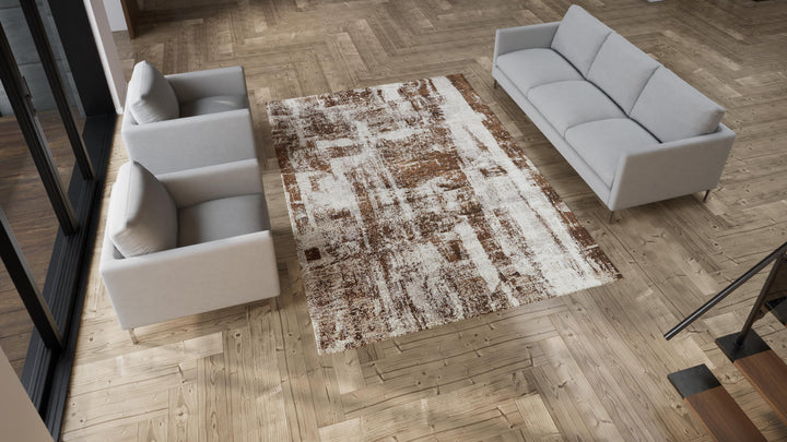 Brown Modern Wool Silk Blend Rug - 7'11"x 10'