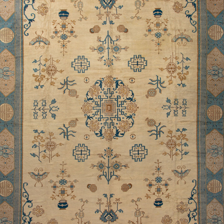 Blue Art Deco Vintage Traditional Wool Rug - 14'1" x 19'6"