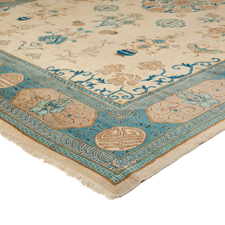 Blue Art Deco Vintage Traditional Wool Rug - 14'1" x 19'6"