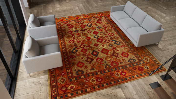 Orange Antique Turkish Oushak Rug - 11'10" x 13'3"