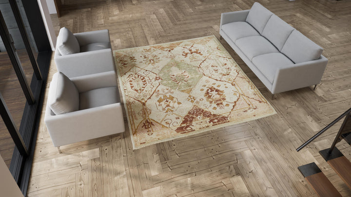 Beige Traditional Wool Rug - 8' x 8'8"