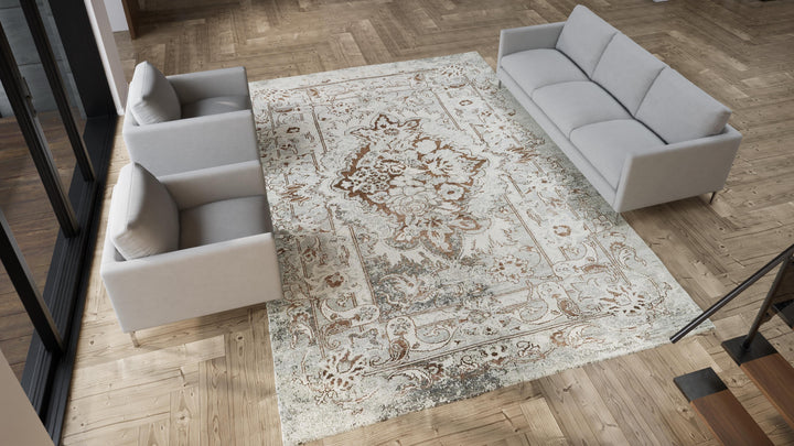 Beige Traditional Wool Rug - 9'2" x 13'2"
