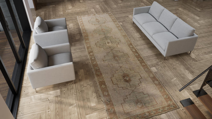 Beige Vintage Traditional Wool Runner - 5'2" x 15'6"