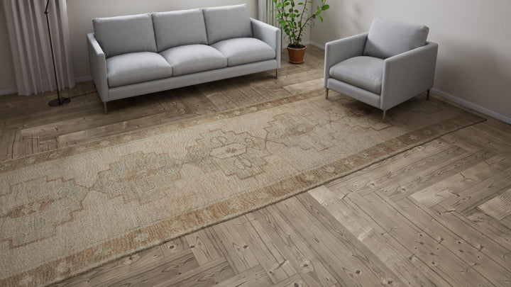 Beige Vintage Traditional Wool Runner - 5'2" x 15'6"