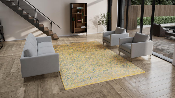 Yellow Traditional Wool Rug - 8'11" x 12'
