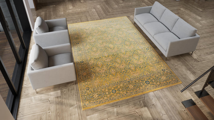 Yellow Traditional Wool Rug - 8'11" x 12'