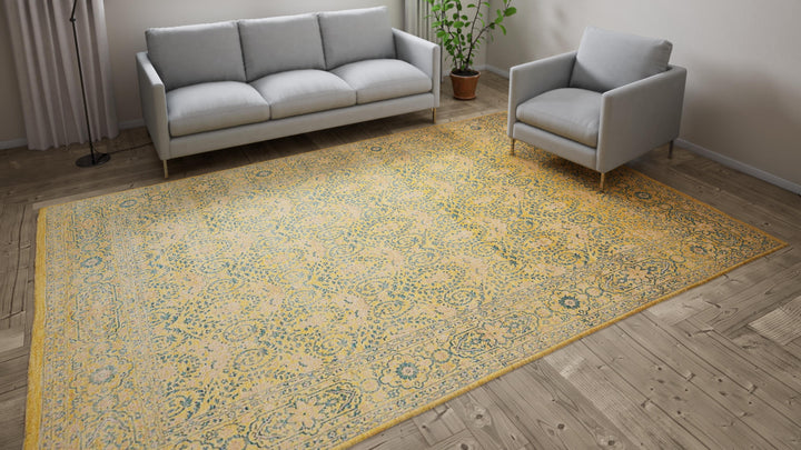 Yellow Traditional Wool Rug - 8'11" x 12'