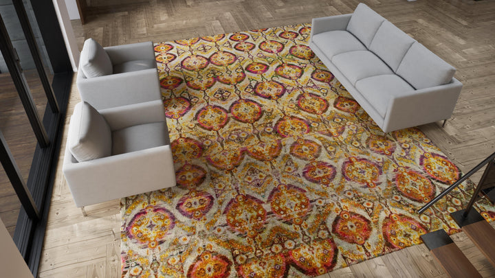 Orange Alchemy & Gold Transitional Wool Silk Blend Rug - 12'11" x 15'11"