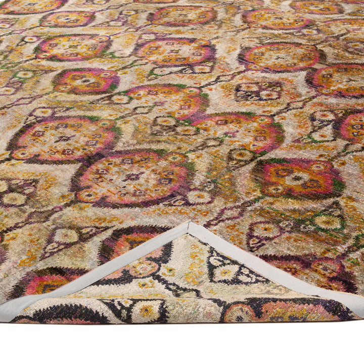 Multicolored Transitional Wool Silk Blend Rug - 12'11" x 15'11"