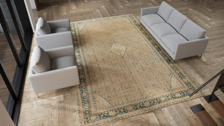Beige Vintage Persian Tabriz Rug - 9'10" x 13'7"
