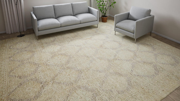 Beige Traditional Wool Rug - 12' x 14'7"