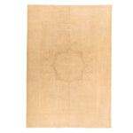 Elegant beige rug with geometric patterns, minimalist design, well-maintained edges.