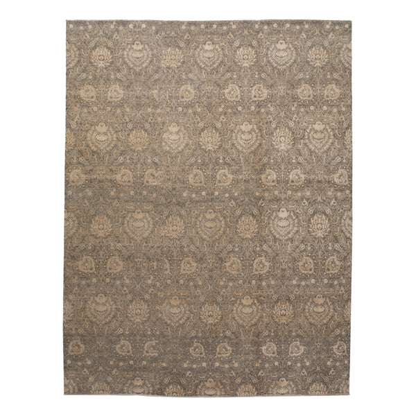 Grey and Cream Transitional Wool Rug - 12' x 14'11"