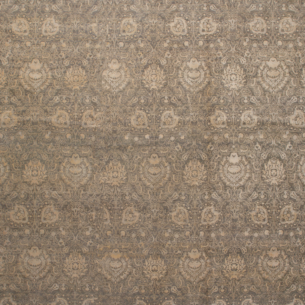 Grey and Cream Transitional Wool Rug - 12' x 14'11"