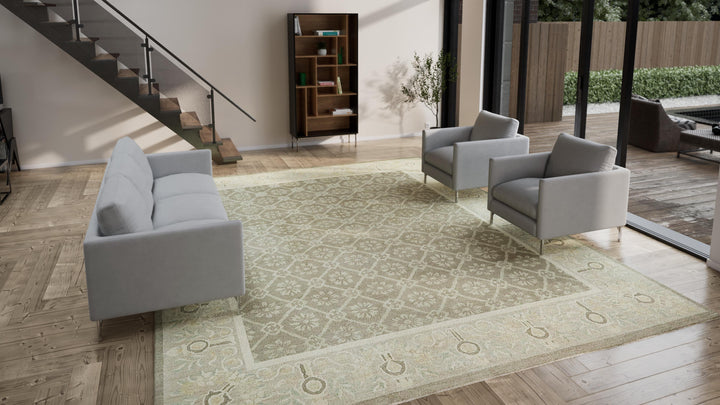 Green Traditional Wool Rug - 12'2" x 15'3"