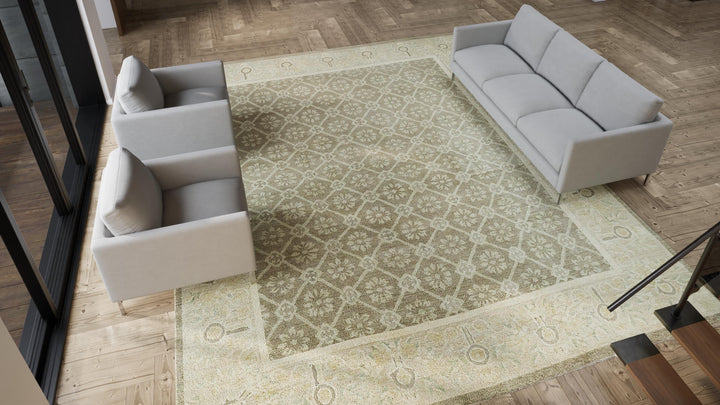 Green Traditional Wool Rug - 12'2" x 15'3"