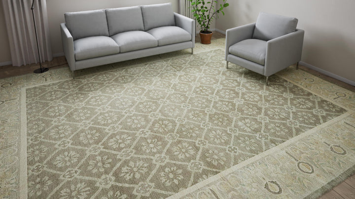 Green Traditional Wool Rug - 12'2" x 15'3"