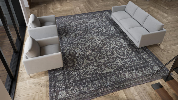 Grey Traditional Wool Rug - 11'1" x 14'1"