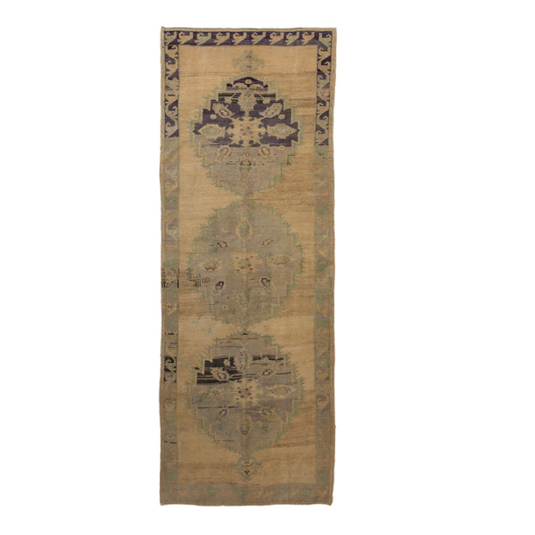 Beige Vintage Traditional Anatolian Wool Rug - 4'7" x 12'3"