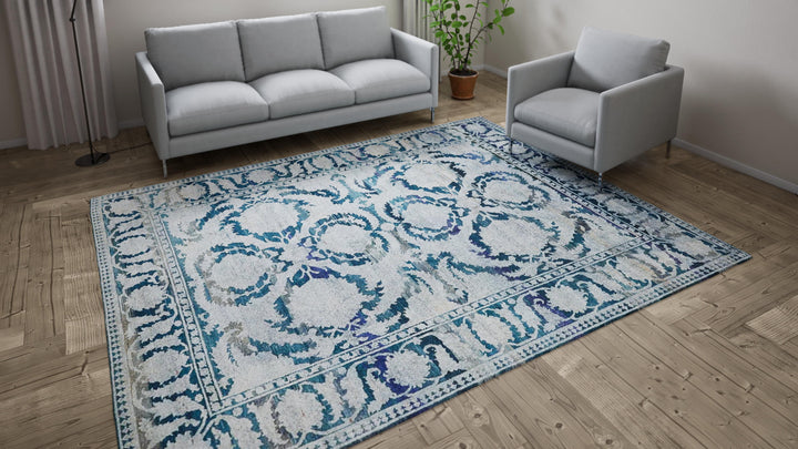 Blue Alchemy Traditional Wool Silk Blend Rug - 8'1" x 10'8"
