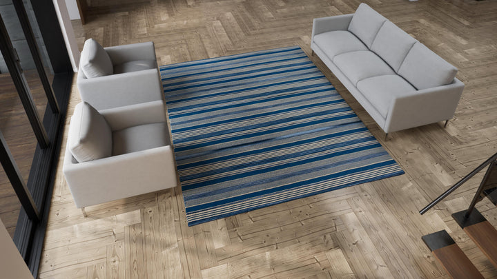 Blue Flatweave Wool Rug - 8' x 10'