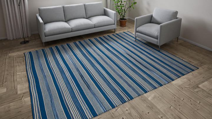 Blue Flatweave Wool Rug - 8' x 10'