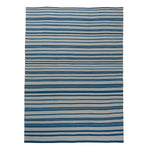 Blue and White Striped Flatweave Cotton Rug - 9' x 12'2"