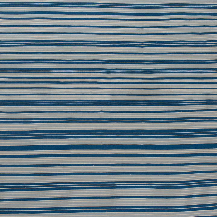 Blue and White Striped Flatweave Cotton Rug - 9' x 12'2"