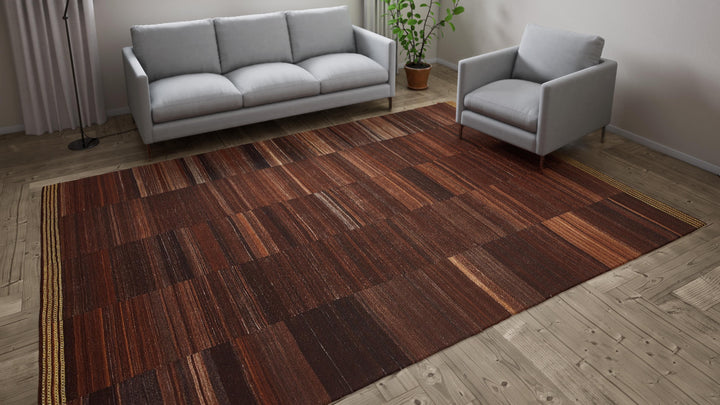 Brown Flatweave Wool Persian Rug - 8'2" x 11'6"