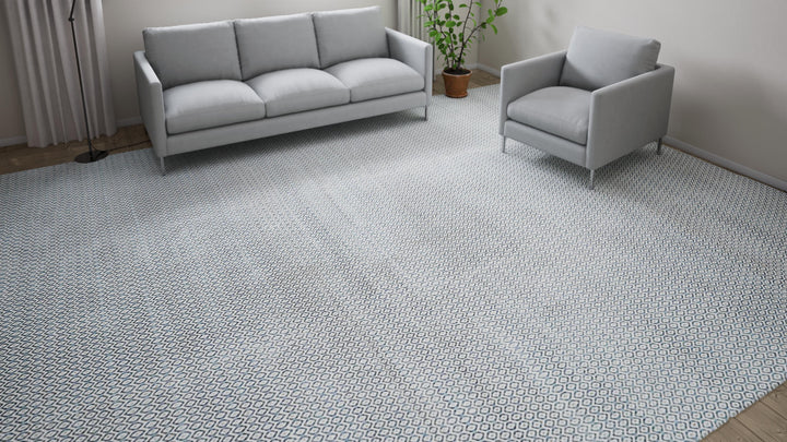 Blue Transitional Wool Cotton Blend Rug - 12' x 16'