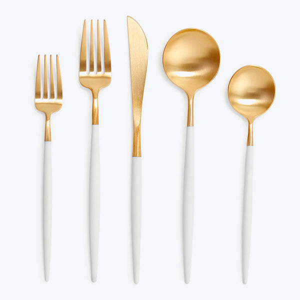 Modern gold cutlery set with elegant design for stylish dining.