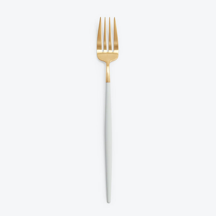 Elegant modern fork with white and gold two-tone design.