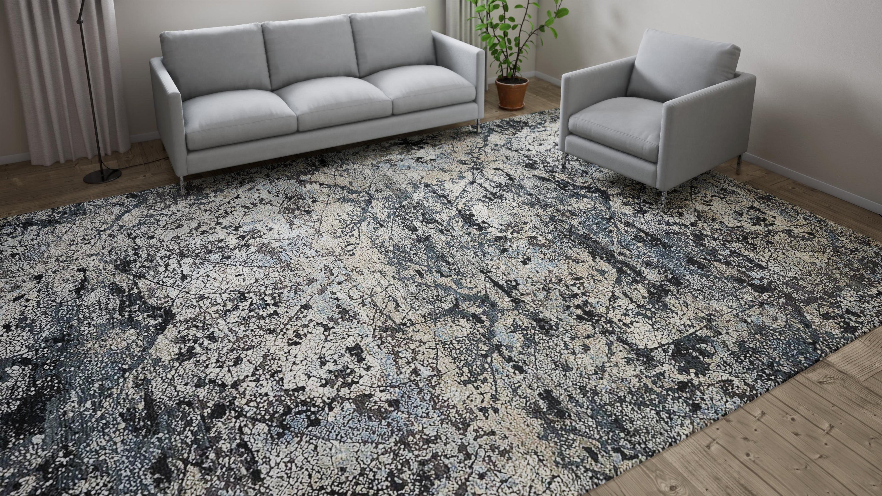 Grey Abstract Modern Silk Rug - 10' x 14'