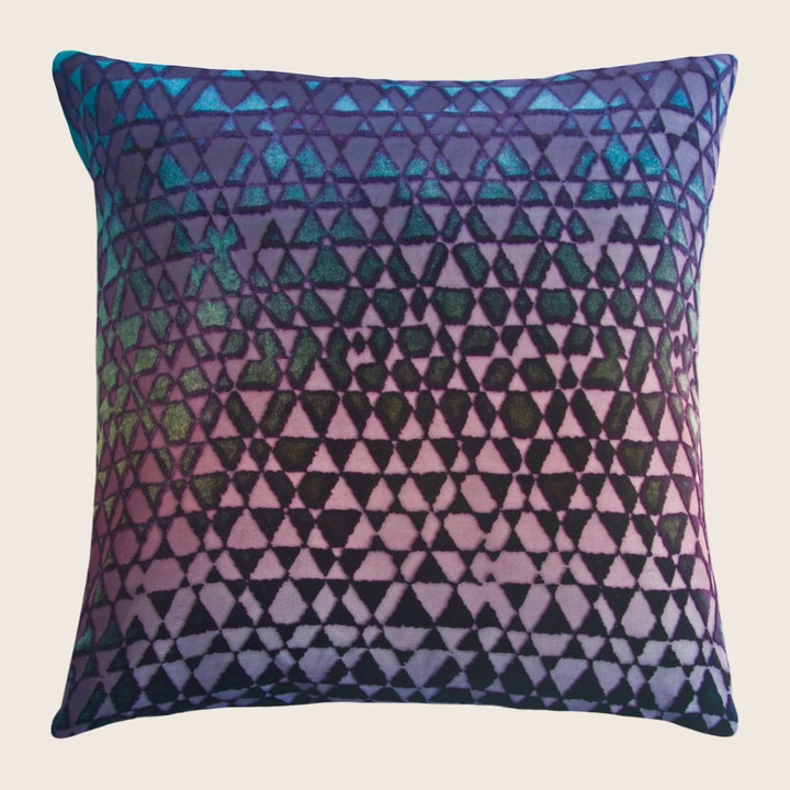 Triangles Velvet Pillow, Peacock