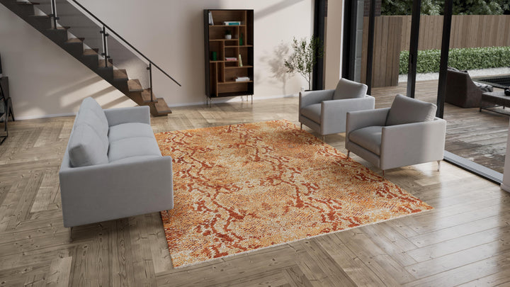 Orange Modern Wool Silk Blend Rug - 8'9" x 12'