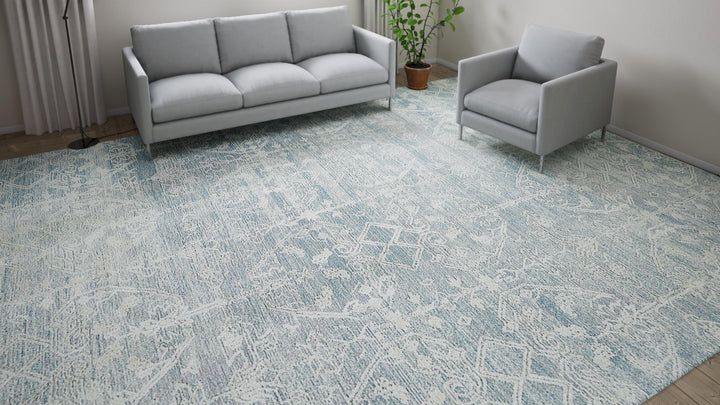 Blue Nu Vibrant Traditional Tibetan Wool Rug - 12' x 16'