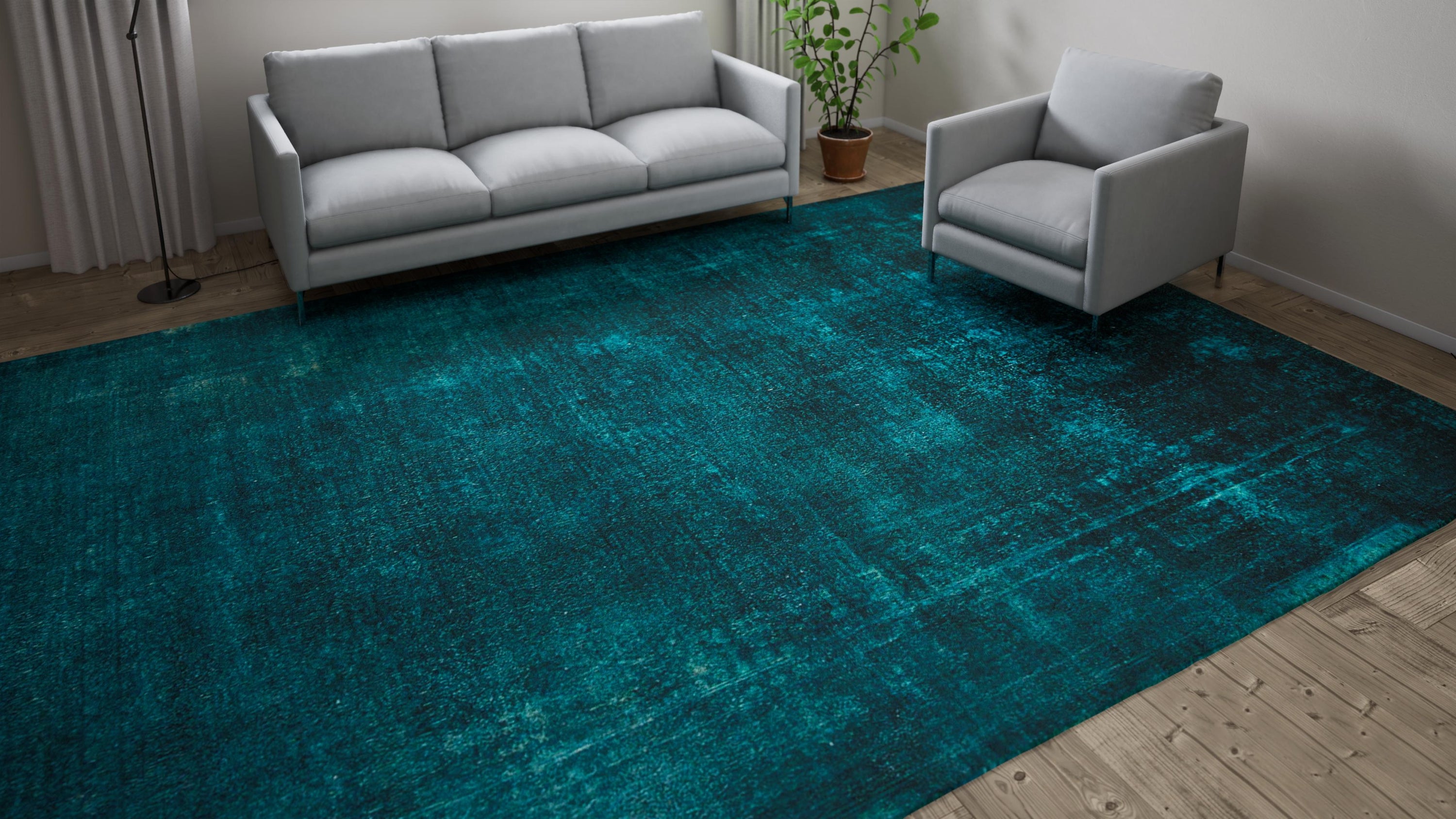 Blue Overdyed Wool Rug - 9'8" x 13'7"
