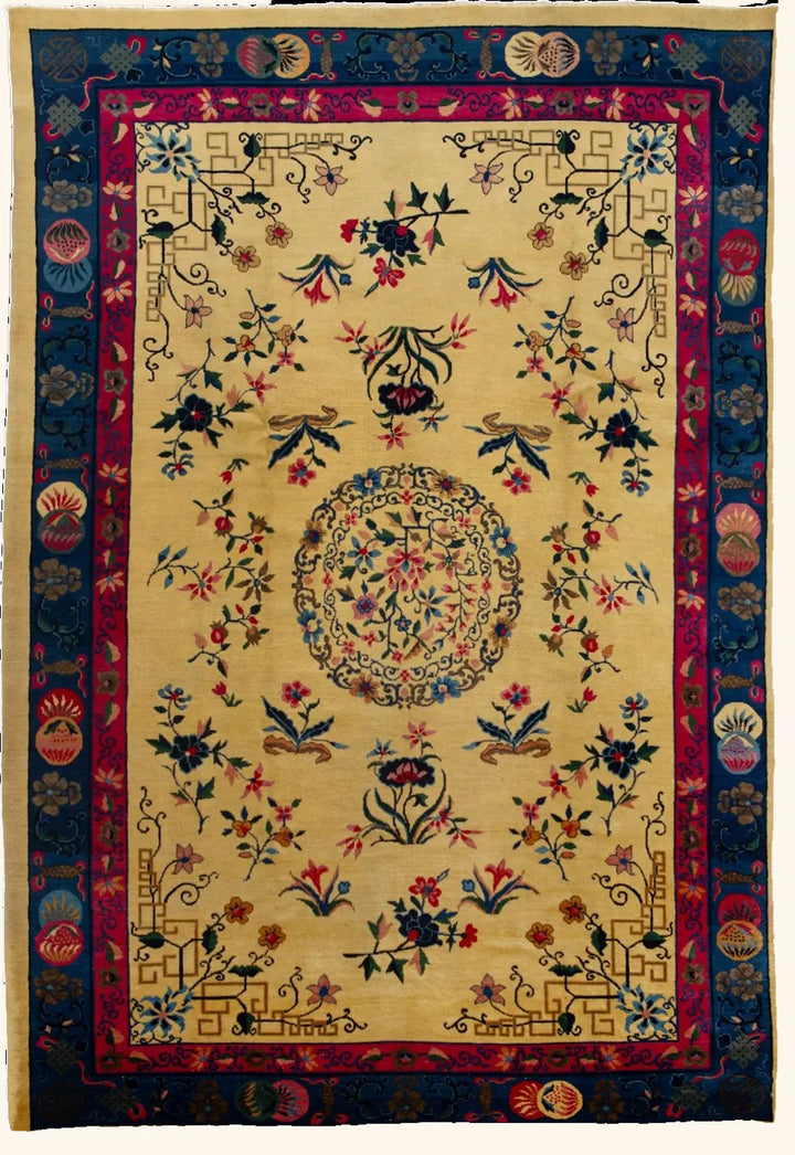 Yellow & Blue Vintage Chinese Rug - 8'2" x 11'10"