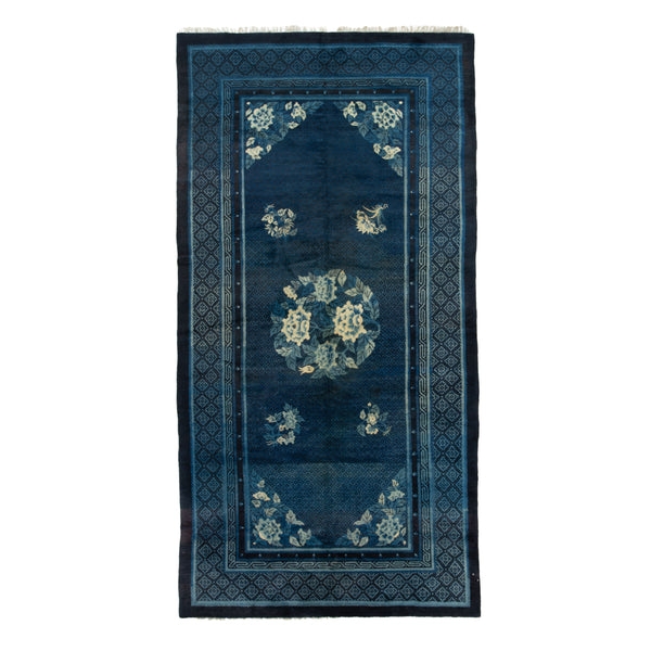 Blue Art Deco Vintage Traditional Wool Rug - 6'1" x 11'7"