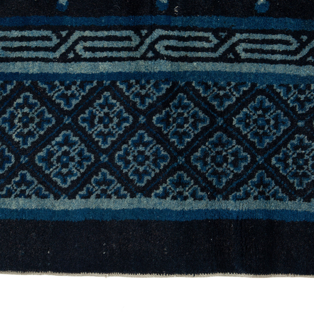 Blue Art Deco Vintage Traditional Wool Rug - 6'1" x 11'7"