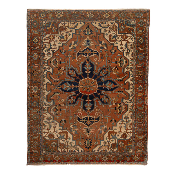 Brown Vintage Wool Heriz Persian Rug - 10'8" x 13'6"