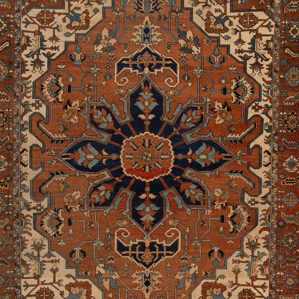 Brown Vintage Wool Heriz Persian Rug - 10'8" x 13'6"