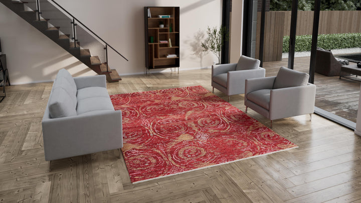Red Transitional Silk Wool Blend Rug - 8'2" x 11'5"