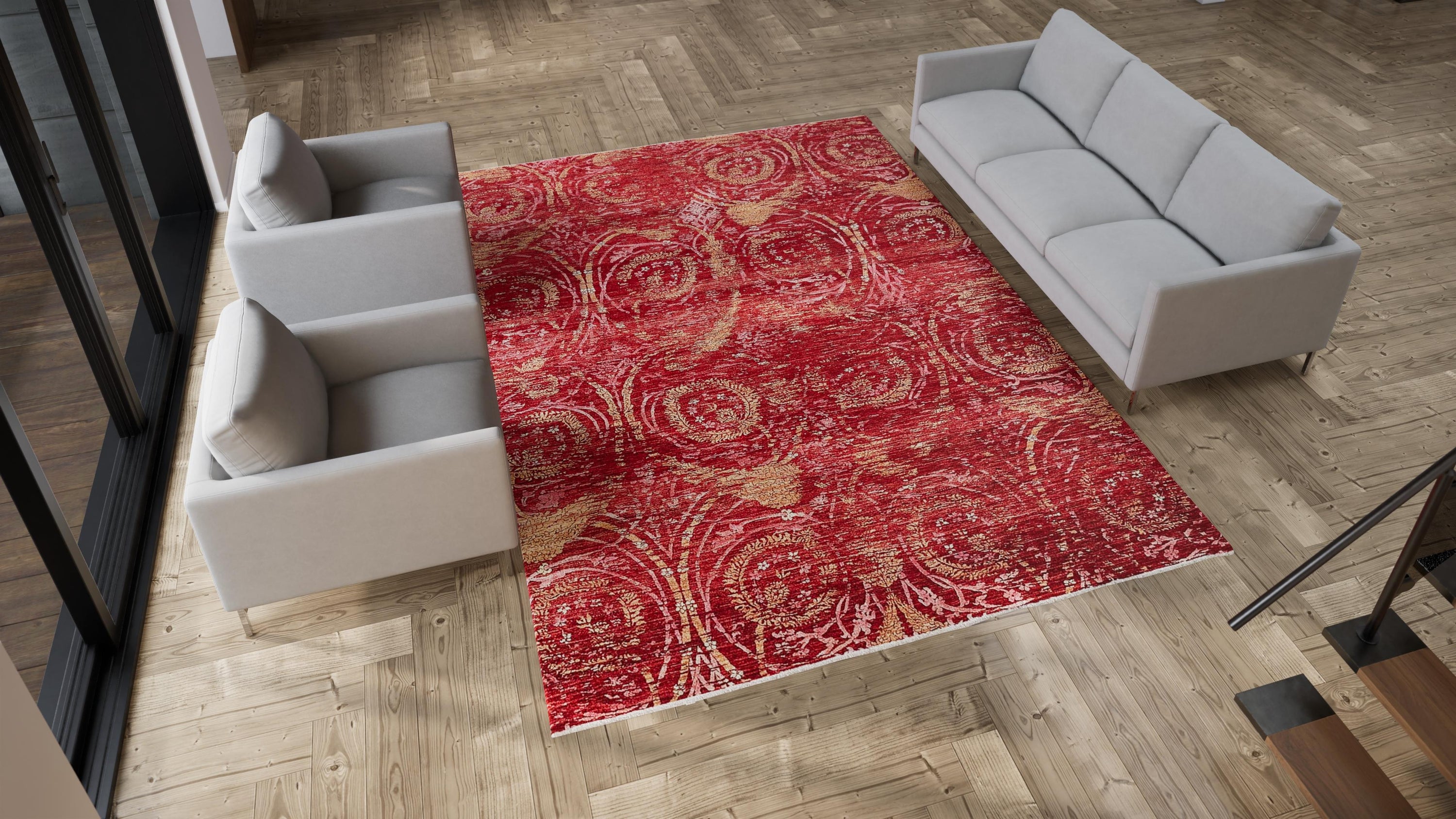 Red Transitional Silk Rug - 8'2" x 11'5"