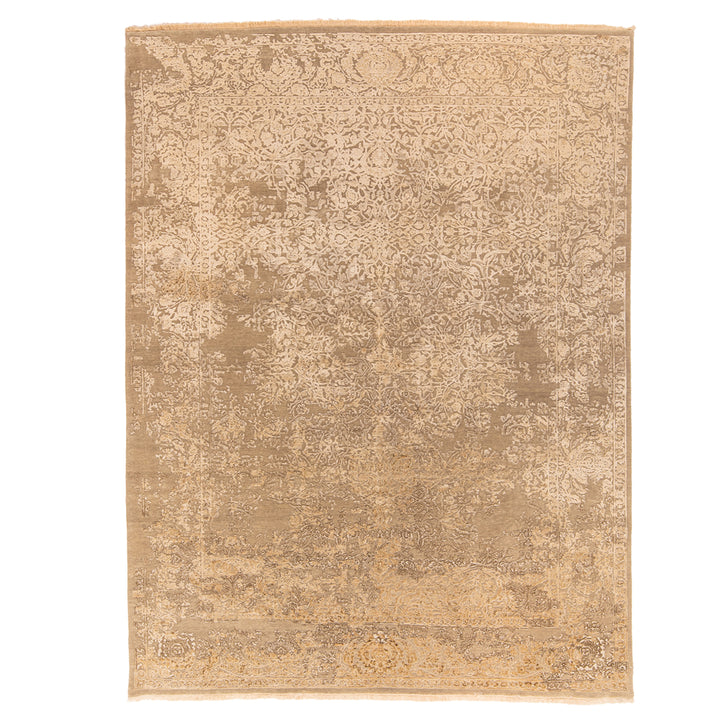Gold Transitional Wool Silk Blend Rug - 9' x 12'