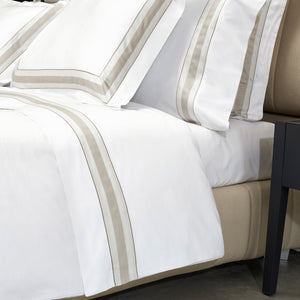 Dimora Sheets & Pillowcases, White/Khaki Flat Sheet / King - hover